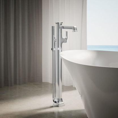 Riff Floor Mounted Tub Filler with Built-In Diverter - Includes Hand Shower