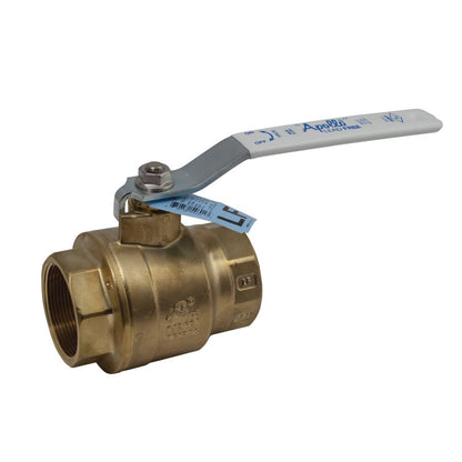 2-Piece Ball Valve, 1/2 in, FNPT, Full Port, Plated Brass Ball, Brass