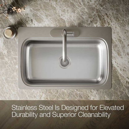 Verse 33" Single Basin Drop In Kitchen Sink With 3 Faucet Holes