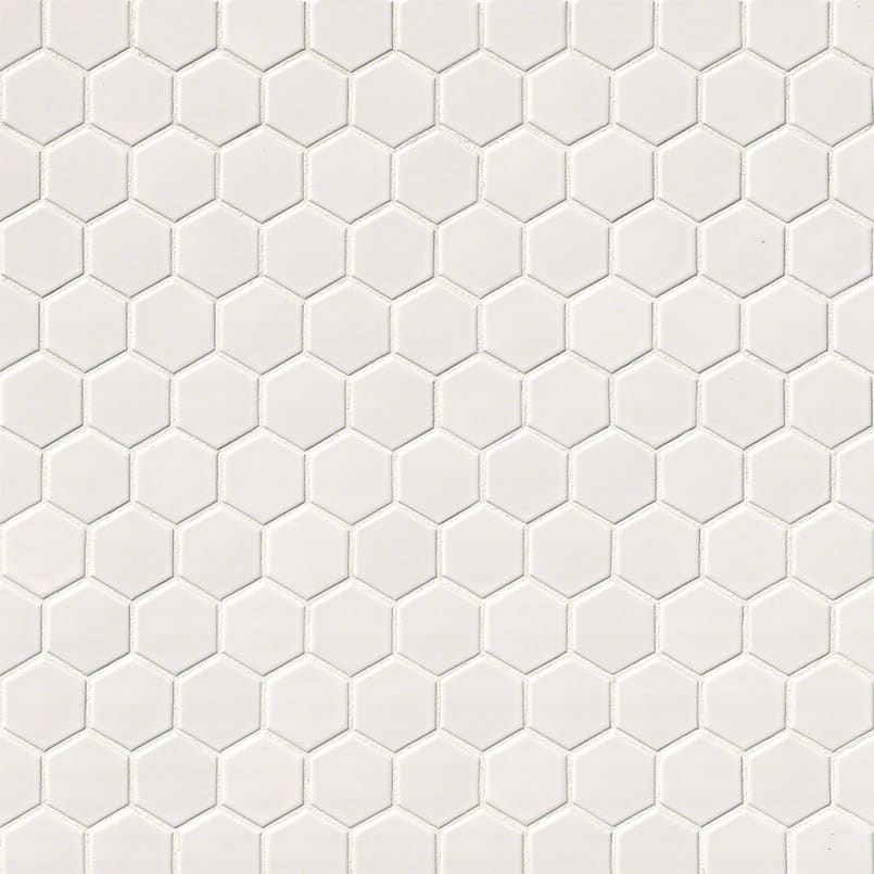 White Glossy 2” Hexagon Mosaic Tile