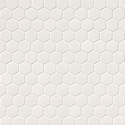 White Glossy 2” Hexagon Mosaic Tile