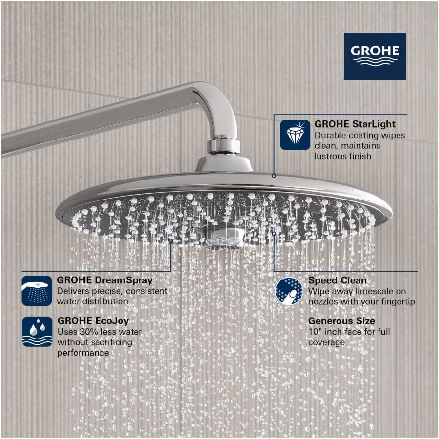 Grohtherm Euphoria 260 1.8 GPM Multi Function Shower Head with EcoJoy, DreamSpray, and SpeedClean