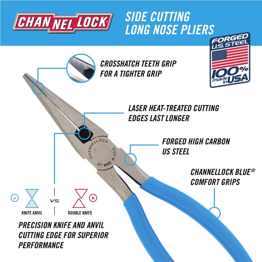 8 in Long Nose Plier, Side Cutter