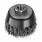 Cup Brush, 4 in Dia Brush, 5/8-11 Arbor Hole, 0.02 in Dia Filament/Wire, Knot, Carbon Steel Fill