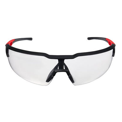 Safety Glasses, Black/Red Frame, Clear Lenses