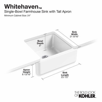 Whitehaven 23-1/2" Self-Trimming Farmhouse Single Basin Enameled Cast Iron Kitchen Sink