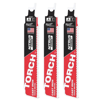 SAWZALL® The Torch™ Carbide Tip Reciprocating Saw Blade, 6 in L, 7 tpi, 0.05 in THK, 3-Pack