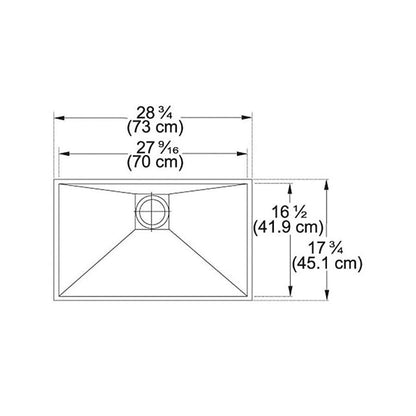 Peak Single Bowl Kitchen Sink, Under Mount, 28-3/4 x 17-3/4 in, 9-5/8 in Bowl Depth, 16 ga Satin Steel, Stainless