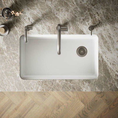 Riverby 33" Undermount Single Basin Enameled Cast Iron Workstation Kitchen Sink with Utility Rack, Sink Rack and Colander, and Intregral Cutting Board