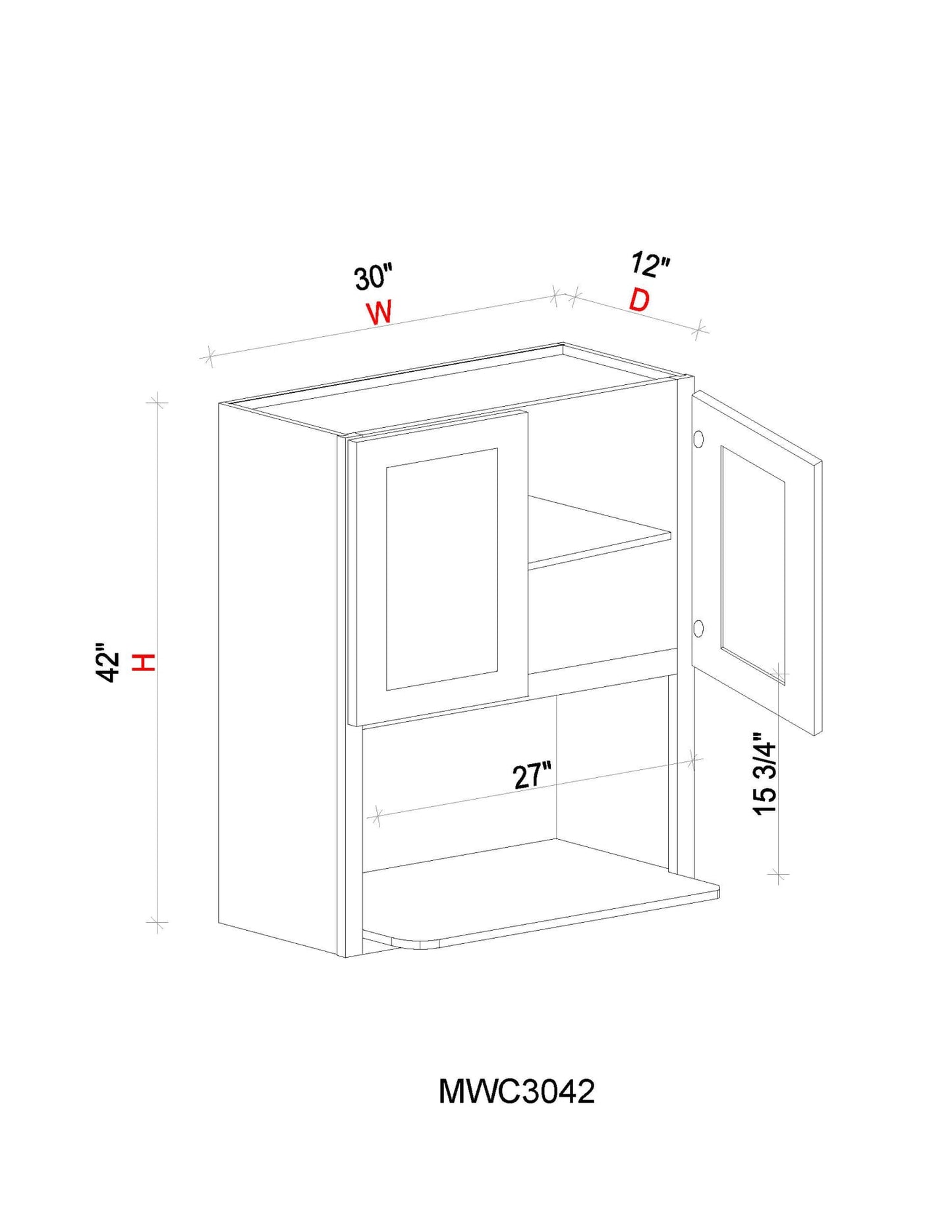 Microwave Wall Cabinet- 30"W x 42"H x 12"D