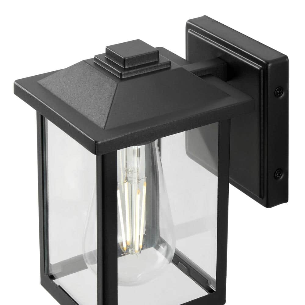 1-Light 7 in. Black Hardwired Classic Outdoor Wall Light Lantern Sconce with Clear Glass