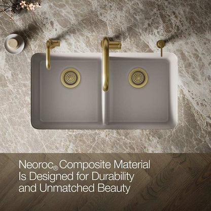 Cairn 33-1/2" Undermount Double Equal Bowl Neoroc Granite Composite Kitchen Sink with Right Sink Rack Included