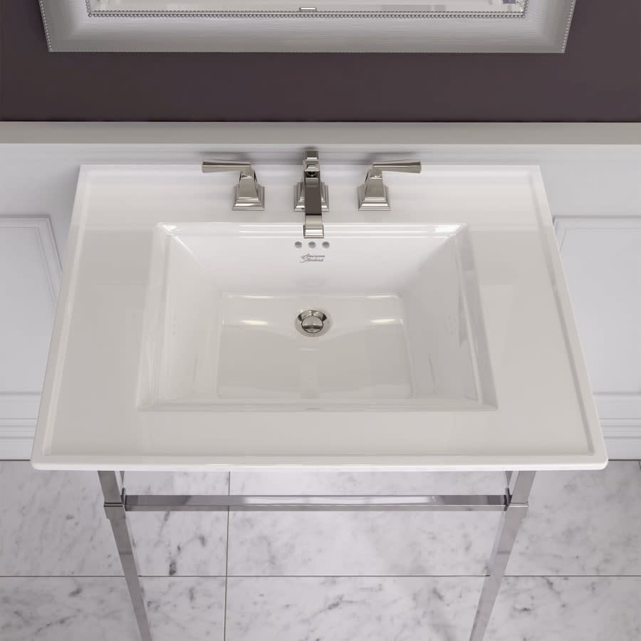 Town Square S 30" Rectangular Fireclay Pedestal Bathroom Sink with Overflow and 3 Faucets Holes at 8" Centers - Sink Only