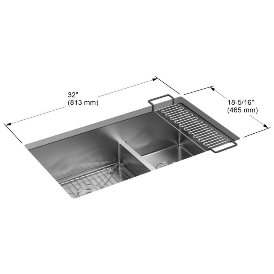 Strive 32" Smart DivideÂ® Under-Mount Large/Medium Double-Bowl Kitchen Sink With Basin Rack