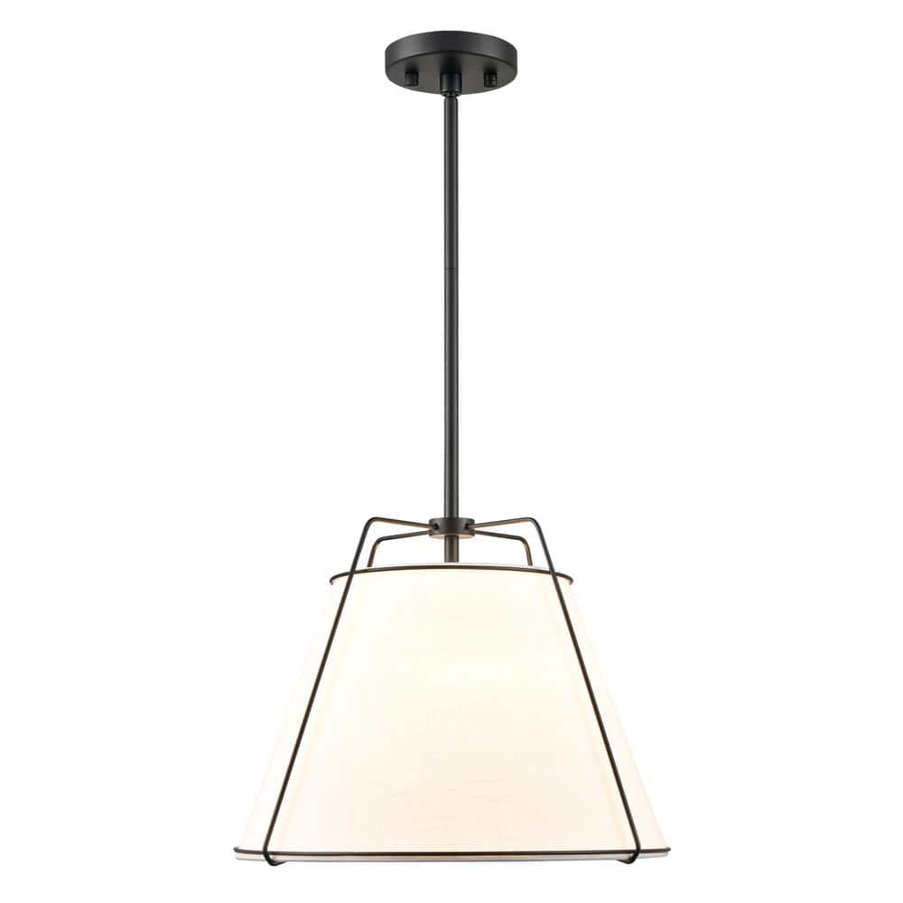 Lise 15 in. 1-Light Black Chandelier with Fabric Shade