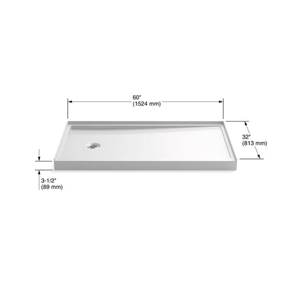 Rely 32" x 60" Shower Base with Single Threshold and Left Drain