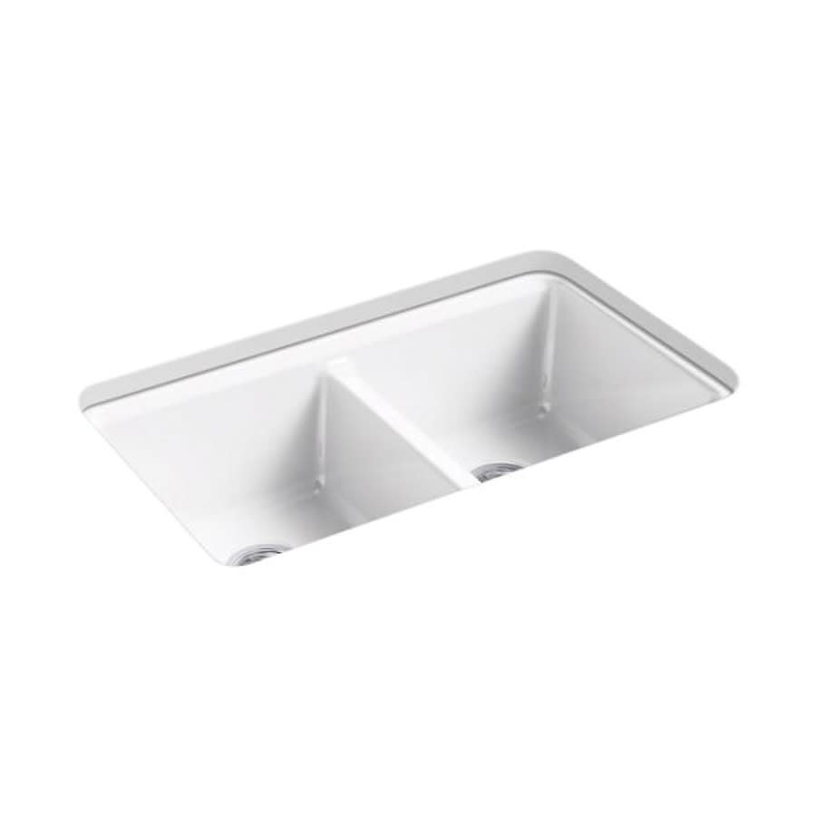 Riverby® Double Bowl Kitchen Sink, Under Mount, 33 x 22 in, 9 in Bowl Depth, 5-Hole, Cast Iron, White