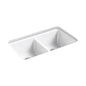 Riverby® Double Bowl Kitchen Sink, Under Mount, 33 x 22 in, 9 in Bowl Depth, 5-Hole, Cast Iron, White