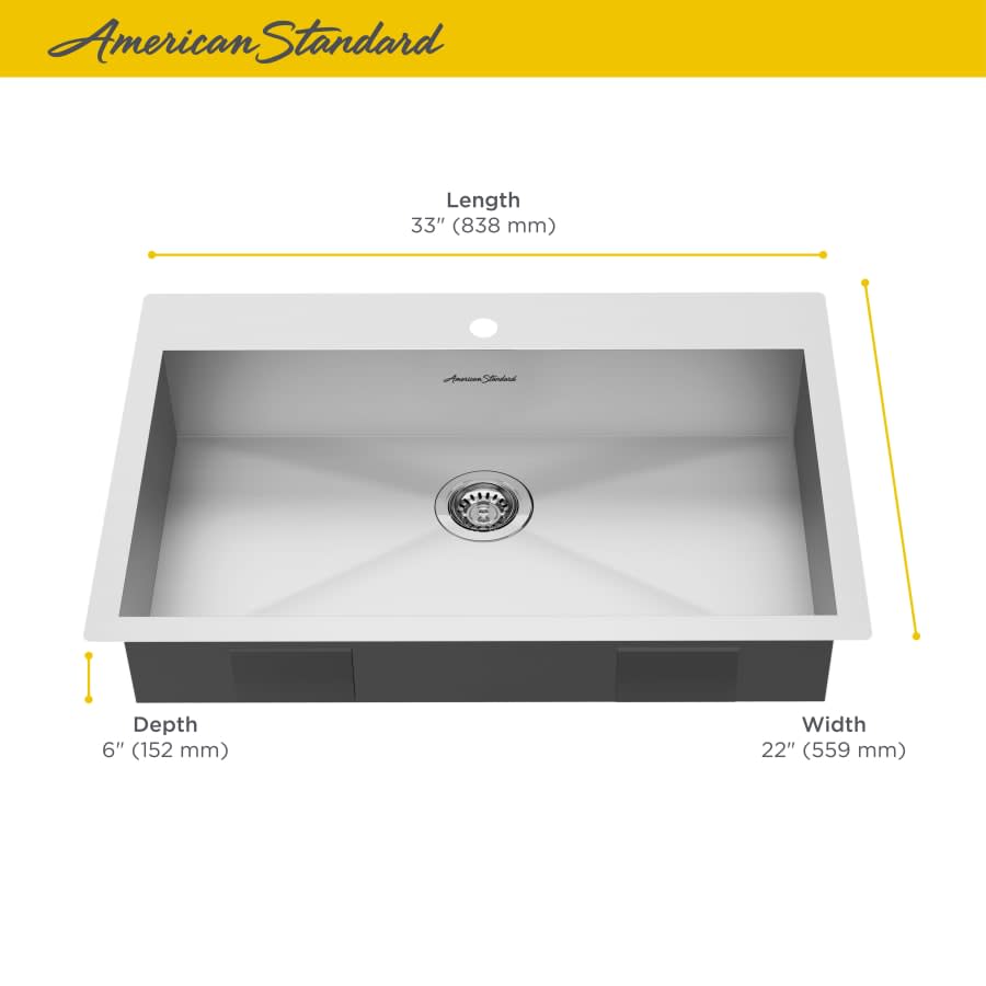 Edgewater 33" Drop In or Undermount Single Basin Stainless Steel Kitchen Sink with Basket Strainer, Basin Rack, and Sound Dampening Technology