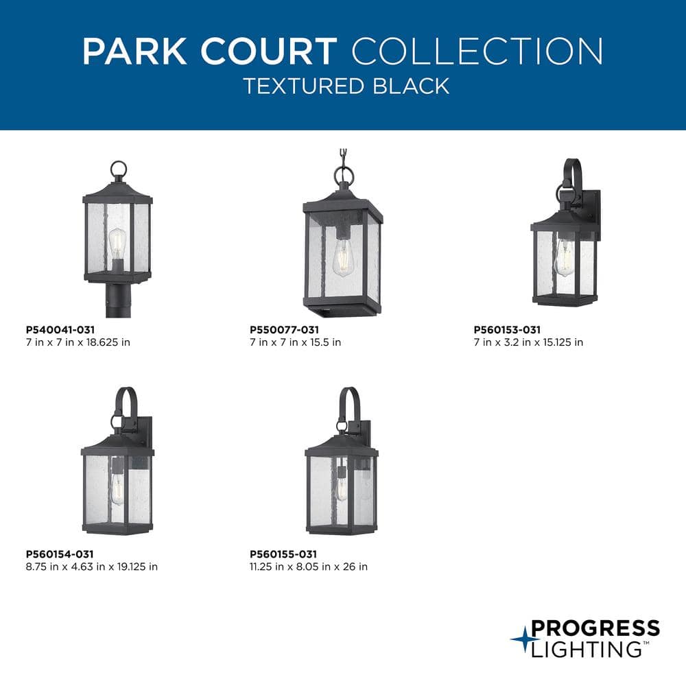 Park Court 1-Light Textured Black Traditional Outdoor Pendant Light with Clear Seeded Glass