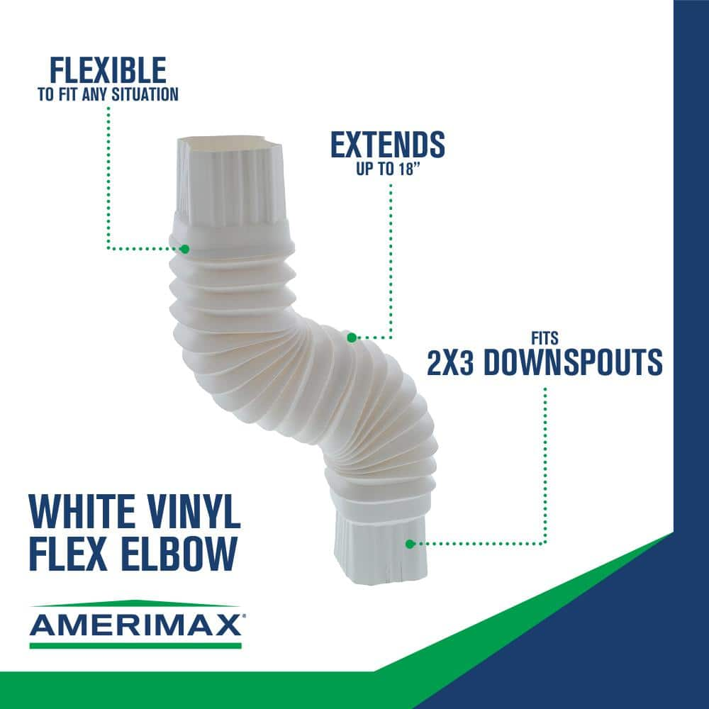 Flex-Elbow 2 in. x 3 in. White Vinyl Downspout Elbow