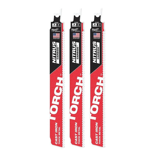 SAWZALL® The Torch™ Carbide Tip Reciprocating Saw Blade, 9 in L, 7 tpi, 0.05 in THK, 3-Pack