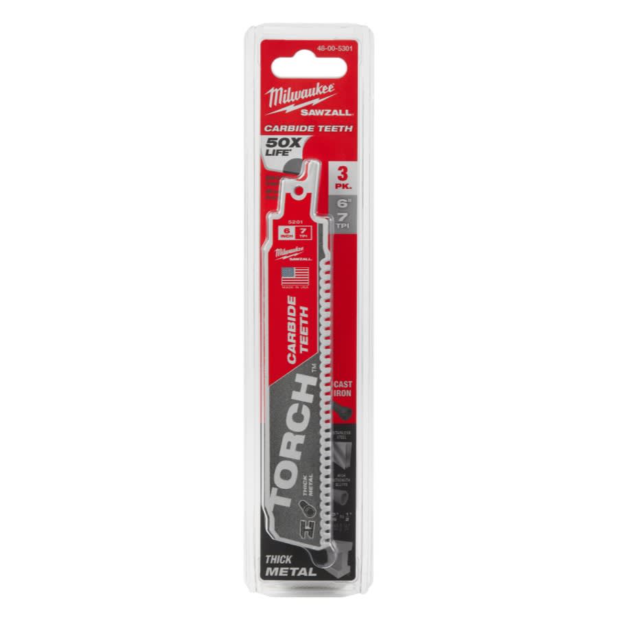 SAWZALL® The Torch™ Carbide Tip Reciprocating Saw Blade, 6 in L, 7 tpi, 0.05 in THK