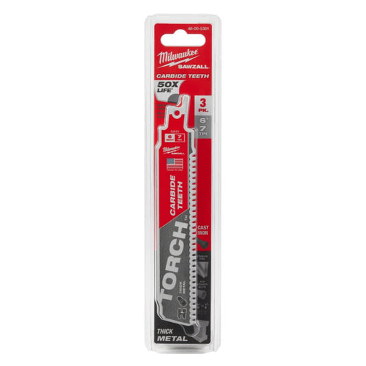 SAWZALL® The Torch™ Carbide Tip Reciprocating Saw Blade, 6 in L, 7 tpi, 0.05 in THK