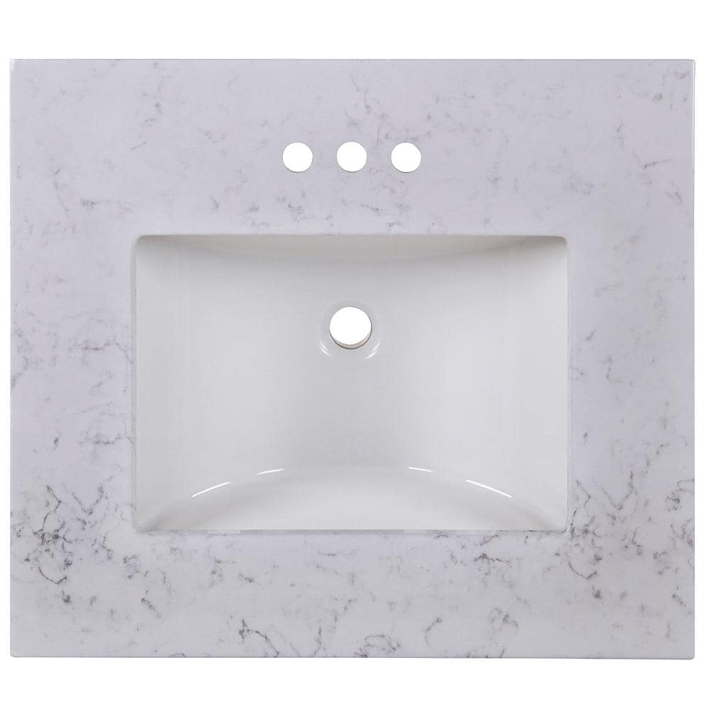 25 in. W x 22 in. D Cultured Marble White Rectangular Single Sink Vanity Top in Pulsar