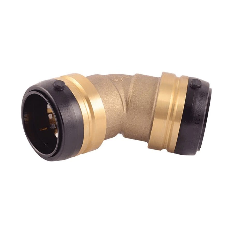 45 deg Elbow, 1-1/2 in, Push, Brass