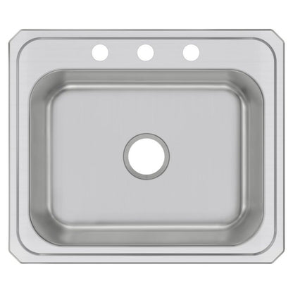 Celebrity Single Bowl Kitchen Sink, Top Mount, 25 x 21-1/4 in, 6-3/4 in Bowl Depth, 3-Hole, 20 ga Brushed Satin Steel, Stainless