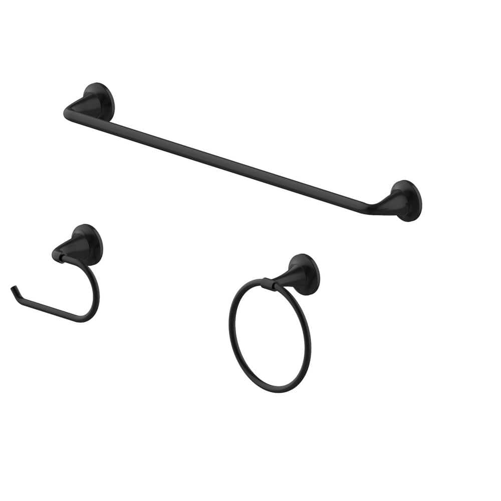 Constructor 3-Piece Bath Hardware Set with 24 in. Towel Bar, Towel Ring, and TP Holder in Matte Black