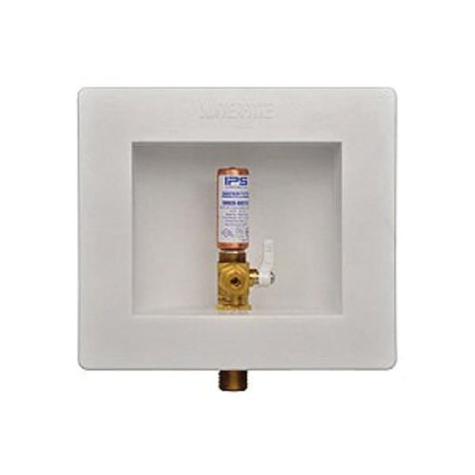 Ice Maker Outlet Box With Quarter Turn Hammer Arrester Valve, Plastic
