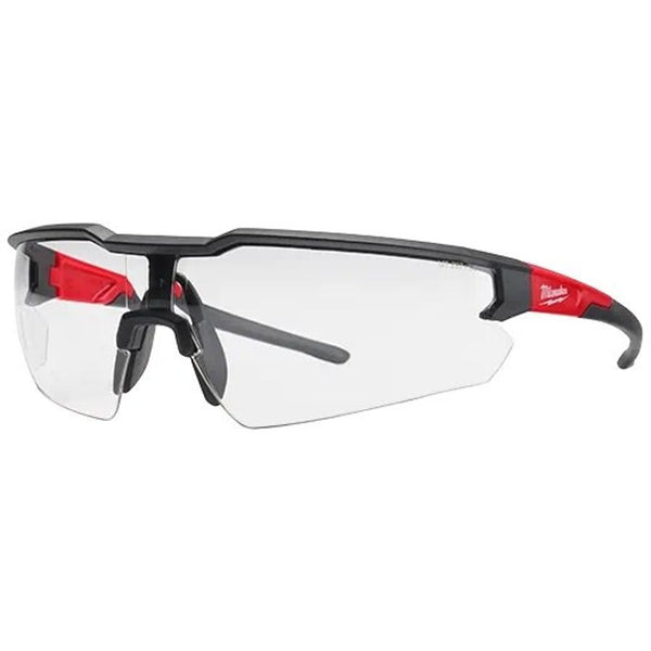 Safety Glasses, Black/Red Frame, Clear Lenses