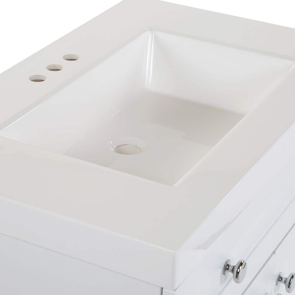 31 in. W x 19 in. D x 34 in. H Single Sink Freestanding Bath Vanity in White with White Cultured Marble Top