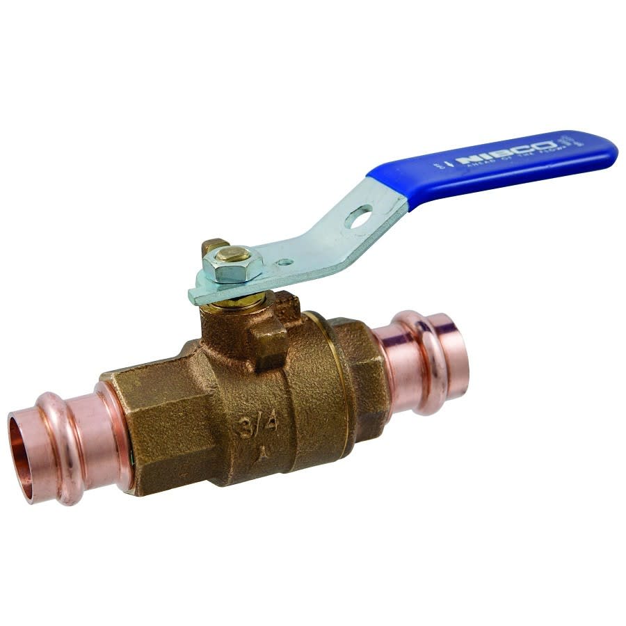 2-Piece Ball Valve, 3/4 in, Press, Full Port, Brass Ball, Bronze