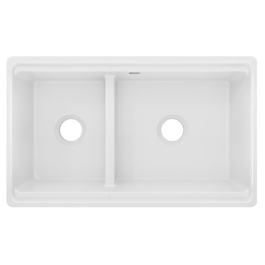 Explore™ Double Bowl Kitchen Sink, Under Mount, 33 x 20 in, 9-1/8 in Bowl Depth, Fireclay, White