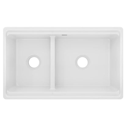 Explore™ Double Bowl Kitchen Sink, Under Mount, 33 x 20 in, 9-1/8 in Bowl Depth, Fireclay, White