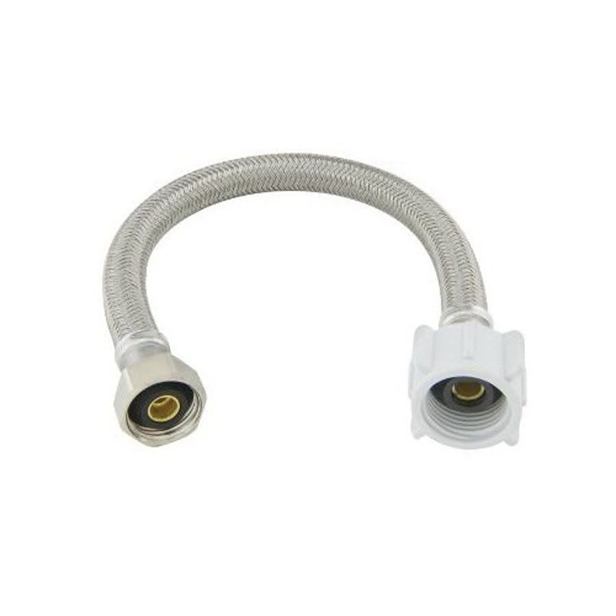 Flexible Water Supply, 1/2 x 7/8 in, FNPT x Ballcock, 9 in L, Braided Polymer