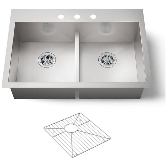 Vault 33" Double Basin Top-Mount/Under-Mount 18-Gauge Stainless Steel Kitchen Sink with Smart Divide