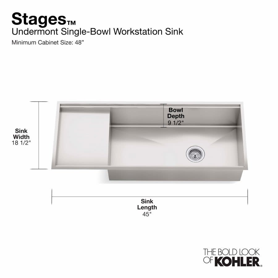 Stages 45" Single Basin Under-Mount 16-Gauge Stainless Steel Kitchen Sink with SilentShield