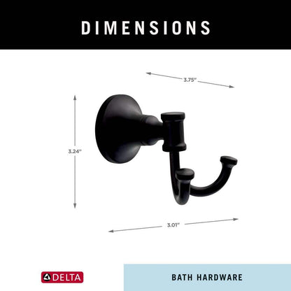 Chamberlain Double Towel Hook Bath Hardware Accessory in Matte Black