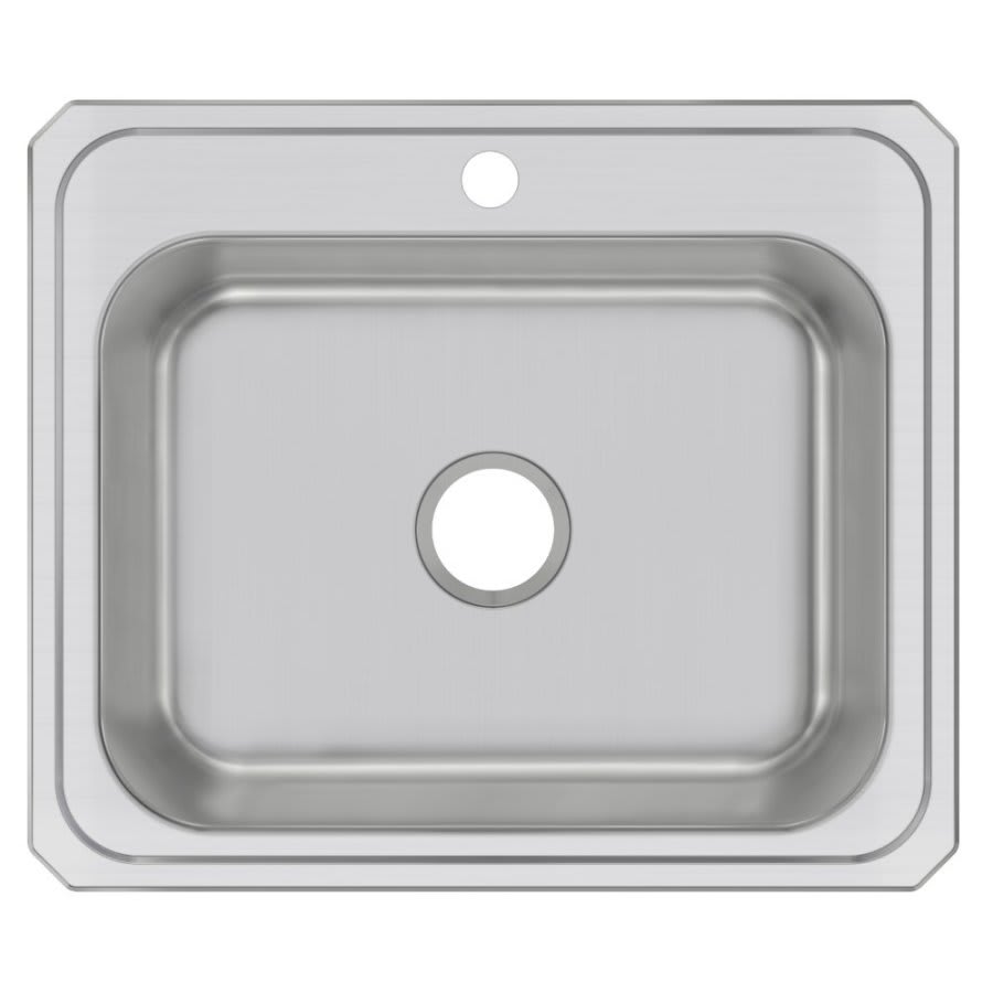 Celebrity Single Bowl Kitchen Sink, Top Mount, 25 x 21-1/4 in, 6-3/4 in Bowl Depth, 1-Hole, 20 ga Brushed Satin Steel, Stainless