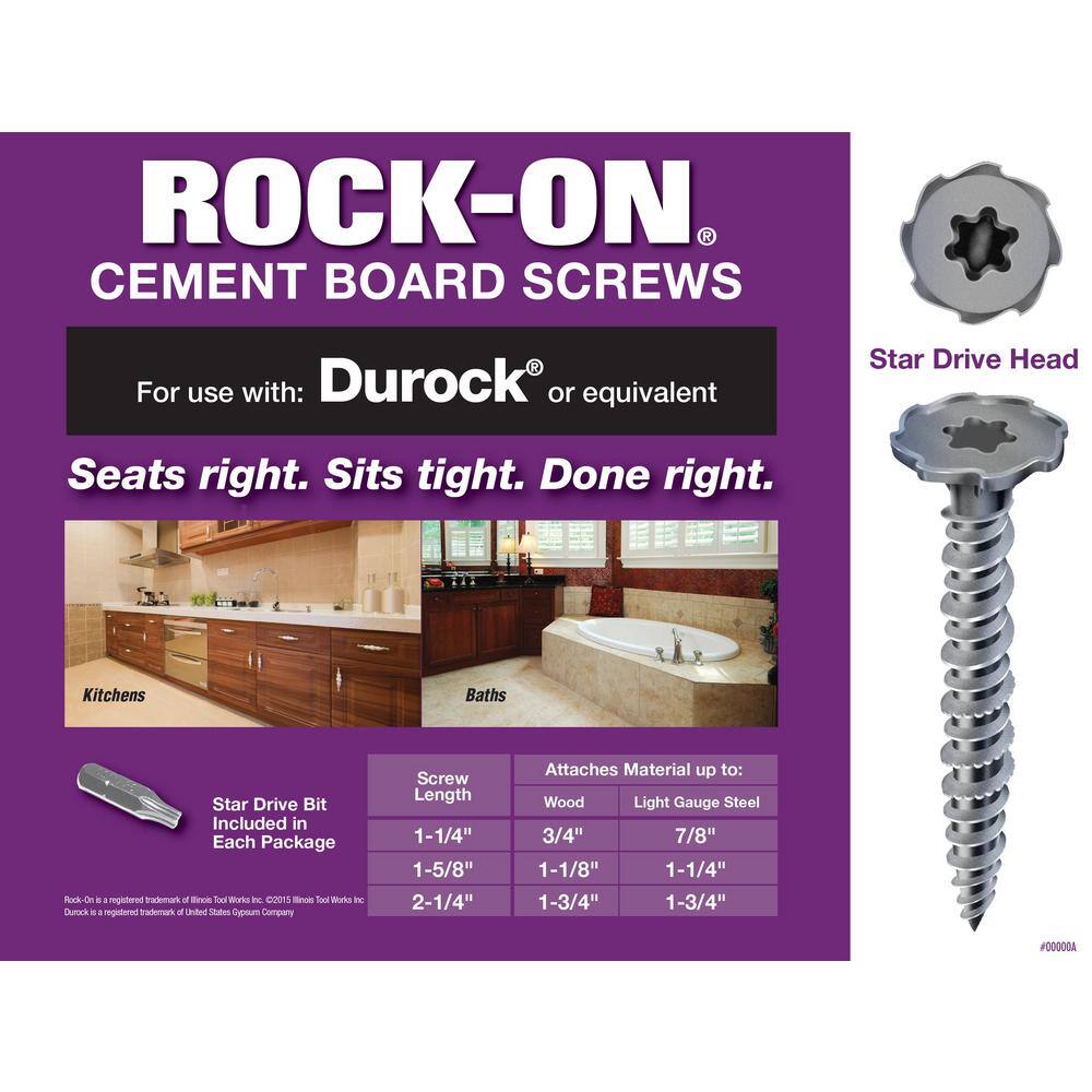 Rock-on #9 x 1-1/4 in. Serrated Flat Head Star Drive Cement Board Screws (185-Pack)