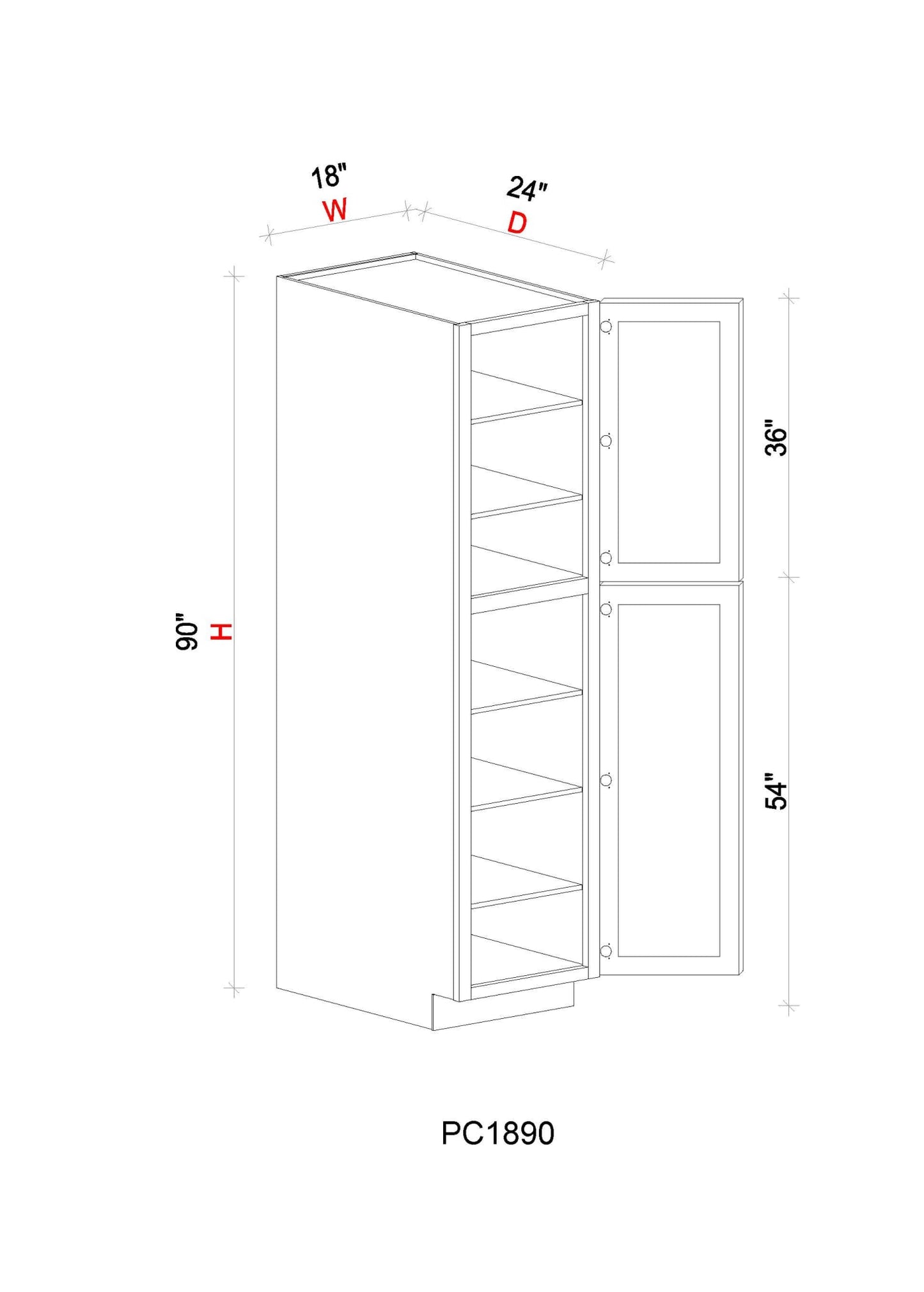 Pantry Cabinet - 18"W x 90"H x 24"D - 1D