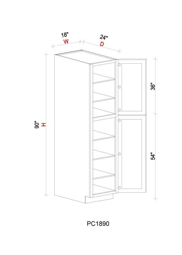 Pantry Cabinet - 18"W x 90"H x 24"D - 1D