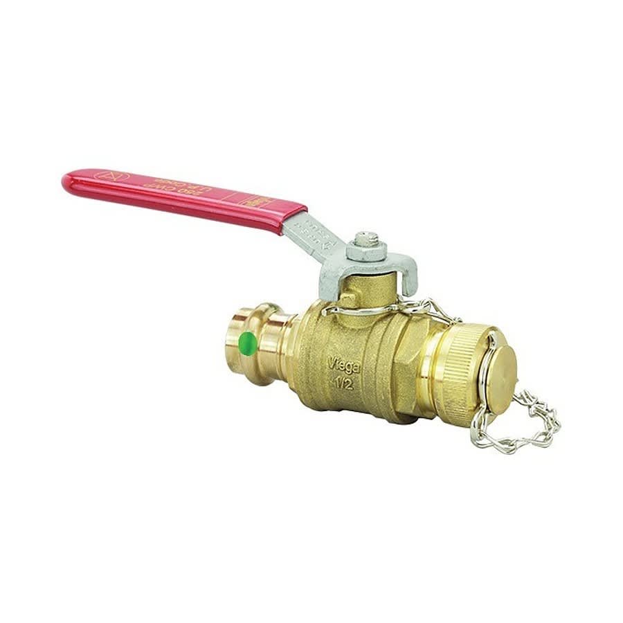 1-Piece Ball Valve, 3/4 in, Press x Male Hose Thread, Full Port, Plated Brass Ball, Bronze