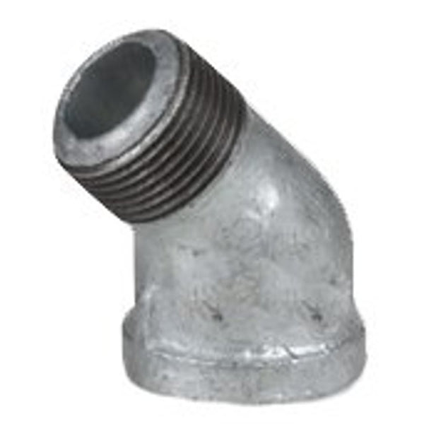 45 deg Street Elbow, 1-1/2 in, MNPT x FNPT, 150 lb, Malleable Iron, Galvanized