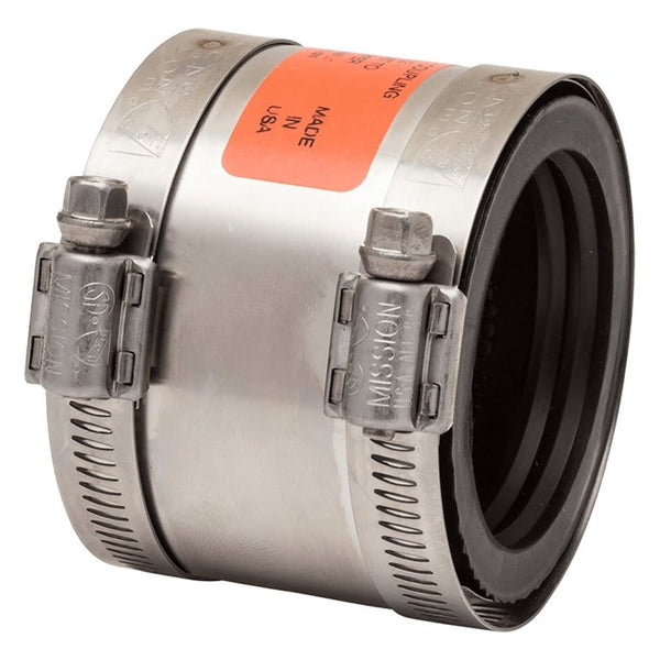 Transition Coupling, 8 in, Cast Iron/Plastic x Plastic, Rubber