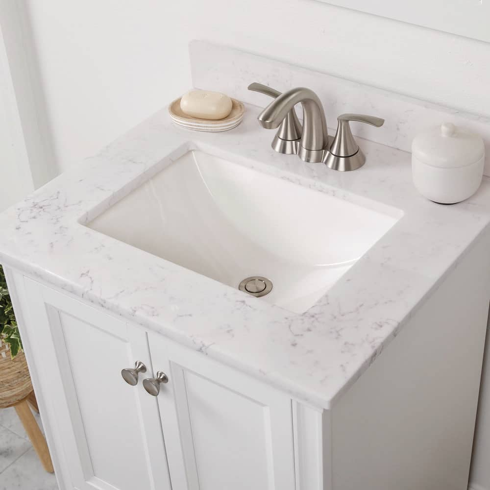 25 in. W x 22 in. D Cultured Marble White Rectangular Single Sink Vanity Top in Pulsar